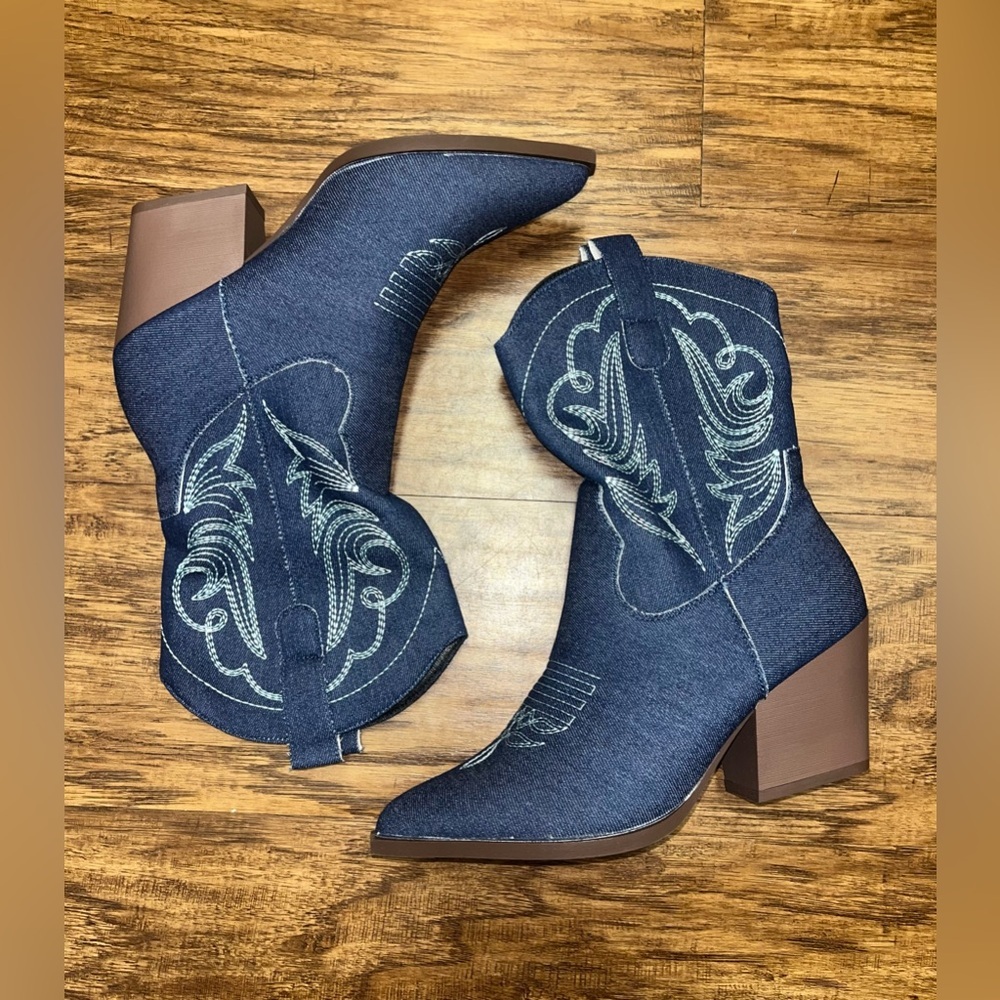 SHEIN Blue and Brown Heeled Boots